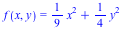 f(x, y) = `+`(`*`(`/`(1, 9), `*`(`^`(x, 2))), `*`(`/`(1, 4), `*`(`^`(y, 2))))