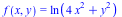 f(x, y) = ln(`+`(`*`(4, `*`(`^`(x, 2))), `*`(`^`(y, 2))))