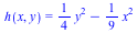 h(x, y) = `+`(`*`(`/`(1, 4), `*`(`^`(y, 2))), `-`(`*`(`/`(1, 9), `*`(`^`(x, 2)))))