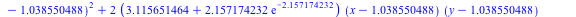 `+`(.1247974709, `*`(`+`(.240219768, `-`(`*`(2.077100976, `*`(exp(-2.157174232))))), `*`(`+`(x, `-`(1.038550488)))), `*`(`+`(.240219768, `-`(`*`(2.077100976, `*`(exp(-2.157174232))))), `*`(`+`(y, `-`(...