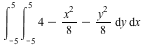 int(int(VectorCalculus:-`+`(VectorCalculus:-`+`(4, VectorCalculus:-`-`(VectorCalculus:-`*`(`*`(`^`(x, 2)), `/`(1, 8)))), VectorCalculus:-`-`(VectorCalculus:-`*`(`*`(`^`(y, 2)), `/`(1, 8)))), y = -5 .....