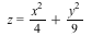 z = VectorCalculus:-`+`(VectorCalculus:-`*`(`*`(`^`(x, 2)), `/`(1, 4)), VectorCalculus:-`*`(`*`(`^`(y, 2)), `/`(1, 9)))