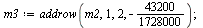 `:=`(m3, addrow(m2, 1, 2, `+`(`-`(`*`(43200, `/`(1, 1728000)))))); 1