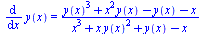 diff(y(x), x) = `/`(`*`(`+`(`*`(`^`(y(x), 3)), `*`(`^`(x, 2), `*`(y(x))), `-`(y(x)), `-`(x))), `*`(`+`(`*`(`^`(x, 3)), `*`(x, `*`(`^`(y(x), 2))), y(x), `-`(x))))