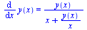 diff(y(x), x) = `/`(`*`(y(x)), `*`(`+`(x, `/`(`*`(y(x)), `*`(x)))))