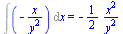 Int(`+`(`-`(`/`(`*`(x), `*`(`^`(y, 2))))), x) = `+`(`-`(`/`(`*`(`/`(1, 2), `*`(`^`(x, 2))), `*`(`^`(y, 2)))))