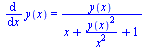 diff(y(x), x) = `/`(`*`(y(x)), `*`(`+`(x, `/`(`*`(`^`(y(x), 2)), `*`(`^`(x, 2))), 1)))