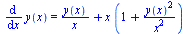 diff(y(x), x) = `+`(`/`(`*`(y(x)), `*`(x)), `*`(x, `*`(`+`(1, `/`(`*`(`^`(y(x), 2)), `*`(`^`(x, 2)))))))