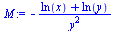 `+`(`-`(`/`(`*`(`+`(ln(x), ln(y))), `*`(`^`(y, 2)))))