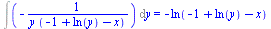 Int(`+`(`-`(`/`(1, `*`(y, `*`(`+`(`-`(1), ln(y), `-`(x))))))), y) = `+`(`-`(ln(`+`(`-`(1), ln(y), `-`(x)))))